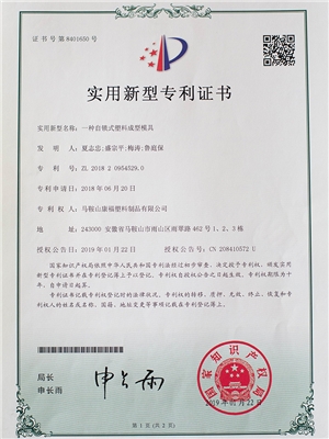 一（yī）種自鎖（suǒ）式塑料成型（xíng）模具專利證書